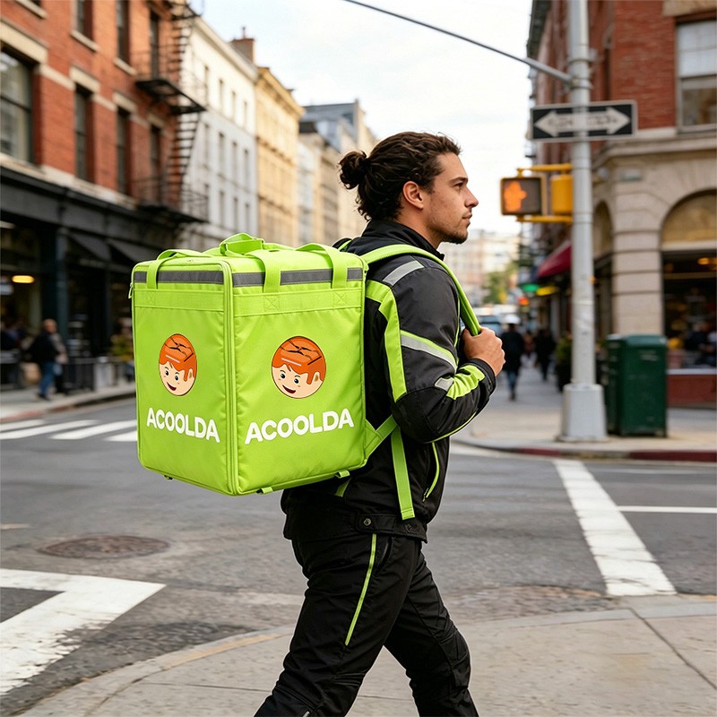 takeaway messenger backpack, meal transport case, rider thermal container, insulated scooter pouch, fleet delivery backpack wholesale, restaurant logistics bag, multi compartment thermo pack, industrial catering carrier