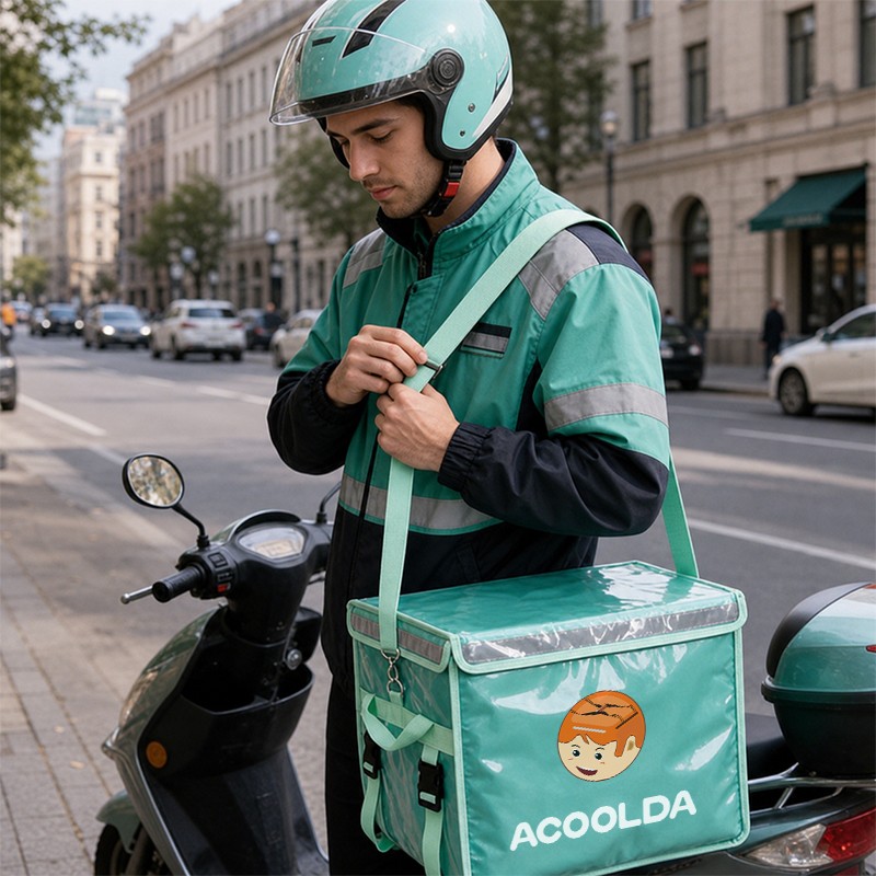 waterproof food delivery backpack, 72L insulated delivery backpack, ACD-B-107 delivery bag, clear PVC delivery backpack, easy clean food delivery bag, mint green delivery backpack, restaurant delivery backpack, grocery delivery backpack, insulated ta