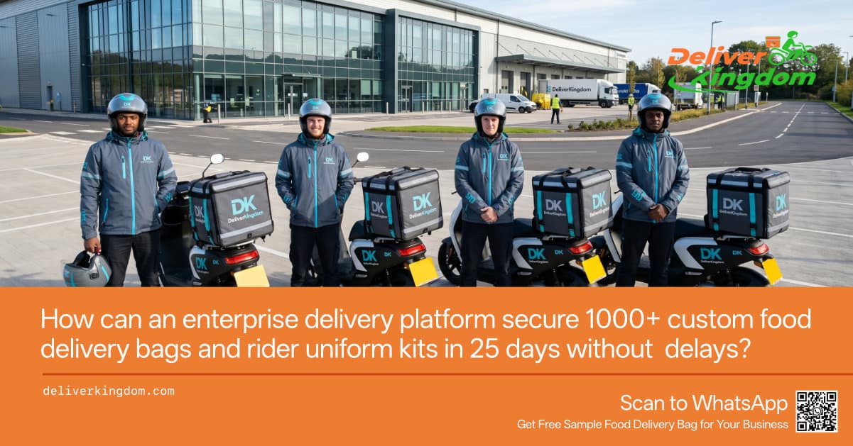 Come può una piattaforma di consegna aziendale garantire oltre 1000 borse personalizzate per consegne di cibo e kit di uniformi per rider in 25 giorni senza ritardi nella catena di approvvigionamento?